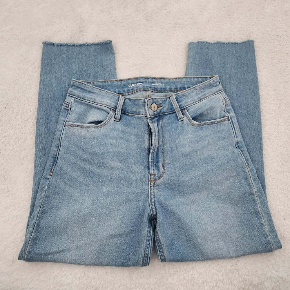 Old Navy Wow Straight‎ High Rise Jeans Light Wash Raw Hem Womens Size 4